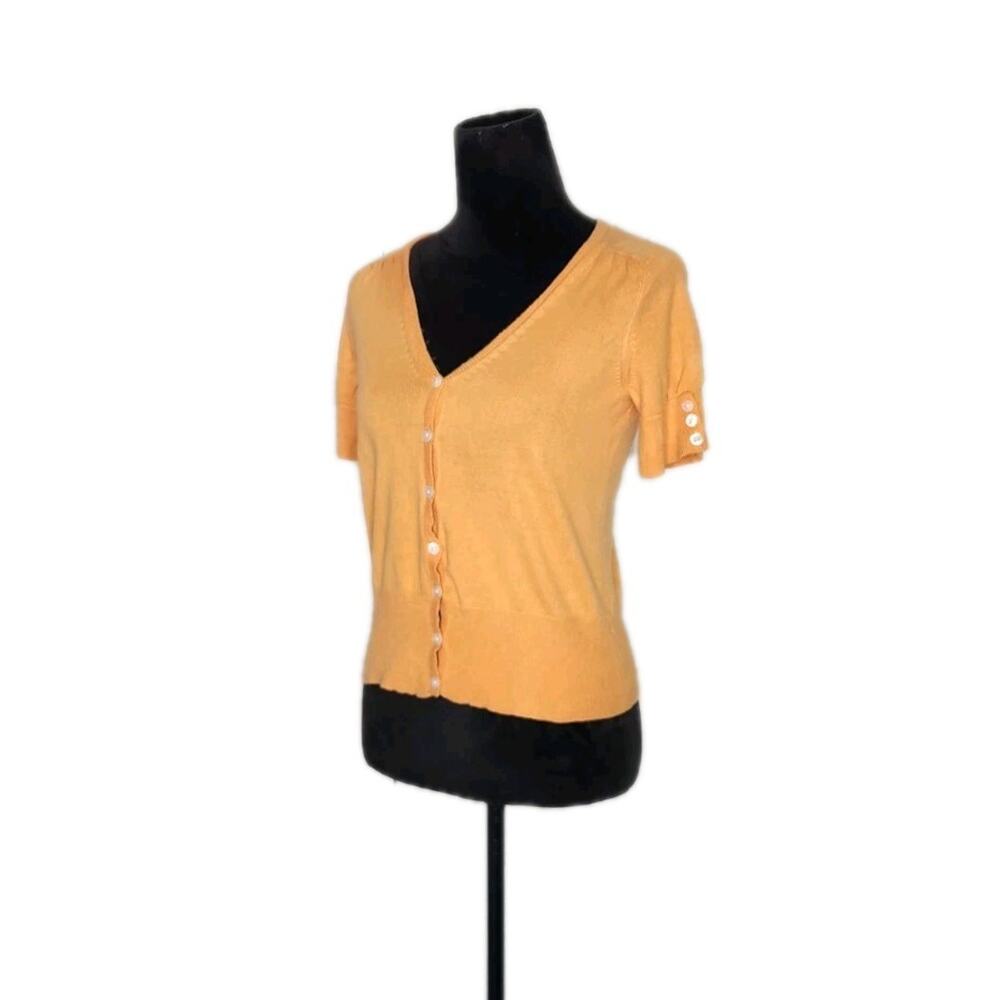 Banana Republic Women’s Silk Cashmere Short Sleeve Orange Cardigan Sweater Small - Picture 2 of 7